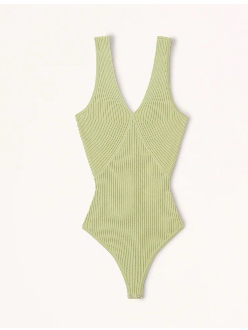 Abercrombie & Fitch Ribbed V-Neck One-Piece Bodysuit in Light Green